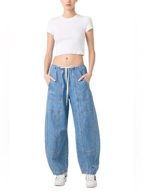 NEW BLANKNYC Low Rise Drawstring Barrel Leg Jeans Women’s L